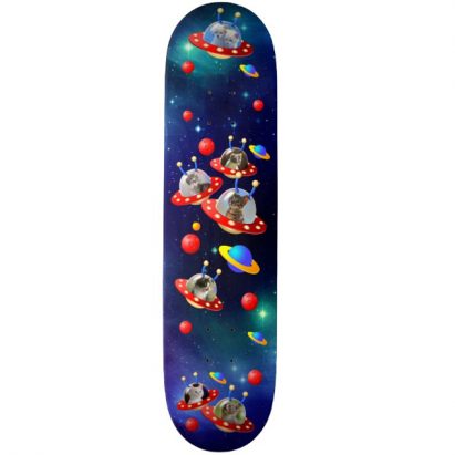 Alternative view of Cosmic Kittens in Alien Spaceship UFO Sci-Fi Scene Skateboard Deck