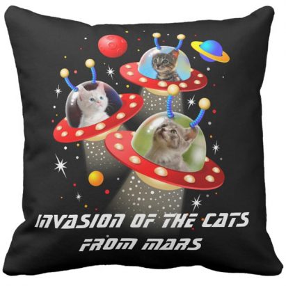 Put Your 3 Cats in a UFO Sci Fi Scene Cushion