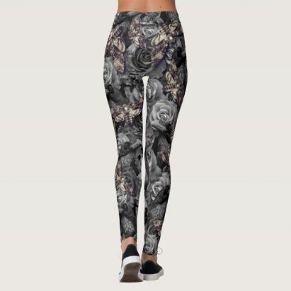 Alternative view of Large Grey Pattern Gothic Death Head Hawk Moth Leggings