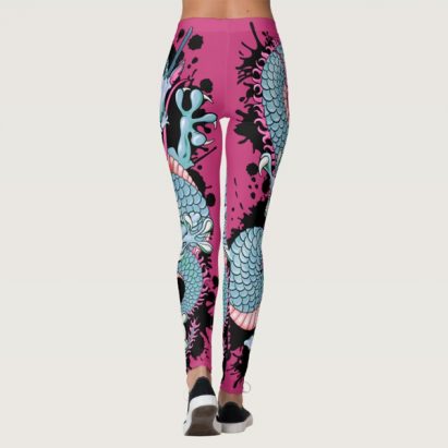Alternative view of Peach Melba Splash Dragon Tattoo on Pink Leggings