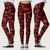 Red Drippy Vampire Bats on Black Nu Goth Gothic Leggings
