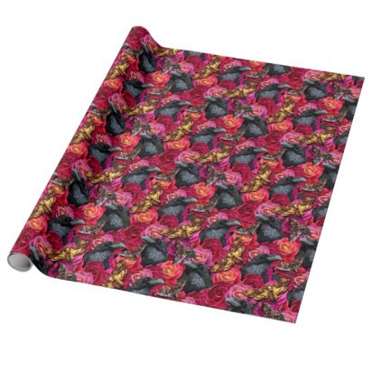 Alternative view of Raven Evermore Gothic Raven and Roses Wrapping Paper