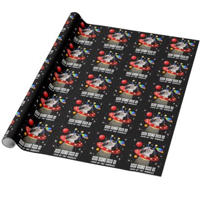 Alternative view of Your Cat in an Alien Spaceship UFO Sci Fi Scene Wrapping Paper