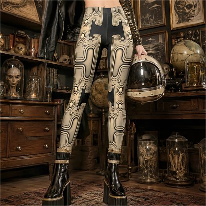 Sepia Mechanical Android Futuristic Robot Leggings