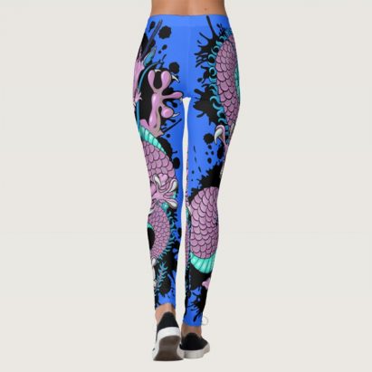 Alternative view of Purple Splash Dragon Tattoo Art on Electric Blue Leggings