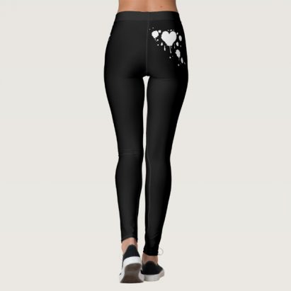 Alternative view of Nu Goth Gothic White on Black Vampire Love Heart Leggings