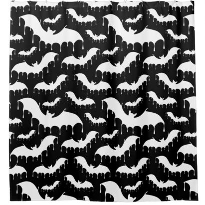 Alternative view of White Drippy Vampire Bats on Black Nu Goth Gothic Shower Curtain