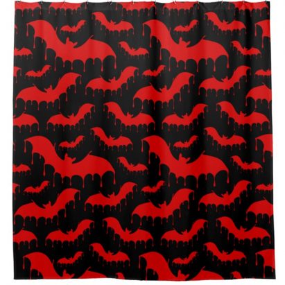 Alternative view of Red Drippy Vampire Bats on Black Nu Goth Gothic Shower Curtain