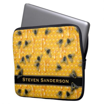 Alternative view of Yellow Drippy Honeycomb with Bumble Honey Bees Laptop Sleeve