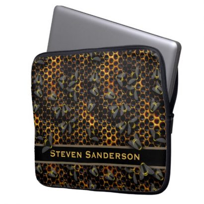 Alternative view of Honeycomb with Bumble Honey Bees Beehive Laptop Sleeve