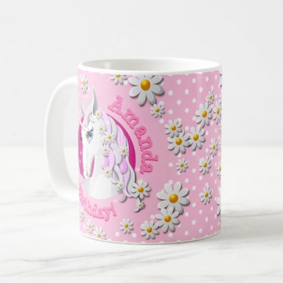 Alternative view of Pretty Pink Girls Personalised Unicorn Party Coffee Mug