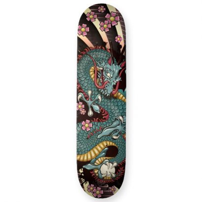 Alternative view of Blue Grunge Dragon Tattoo Skateboard Deck