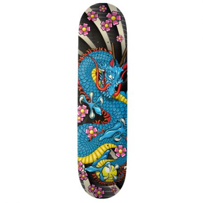 Alternative view of Blue Dragon Cherry Blossom Tattoo Skateboard Deck