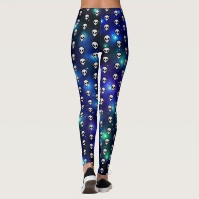 Alternative view of Cosmic Alien Head Emoji Celestial Galactic Leggings