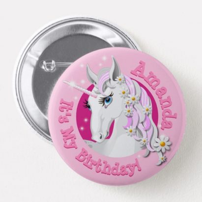 Alternative view of Pretty Pink Unicorn Birthday Party 6 cm Round Badge