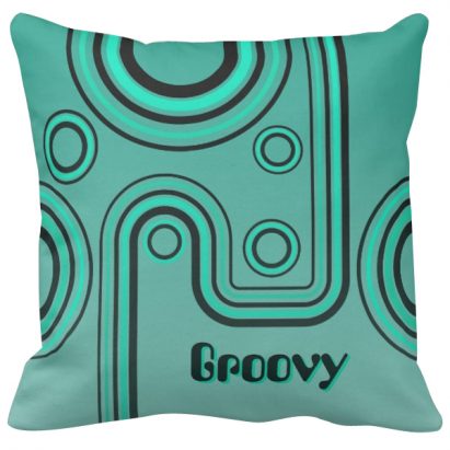 Groovy Retro 1960s Linear Design Turquoise Black Cushion
