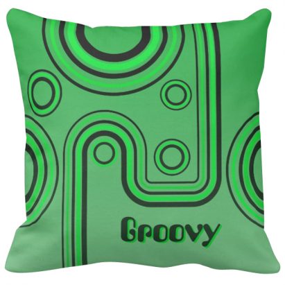 Groovy Retro 1960s Linear Design Green and Black Cushion