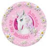 Pretty Pink Girls Personalised Unicorn Party Paper Plate