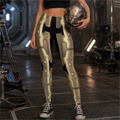Mechanical Android Metallic Effect Golden Sci-Fi Leggings