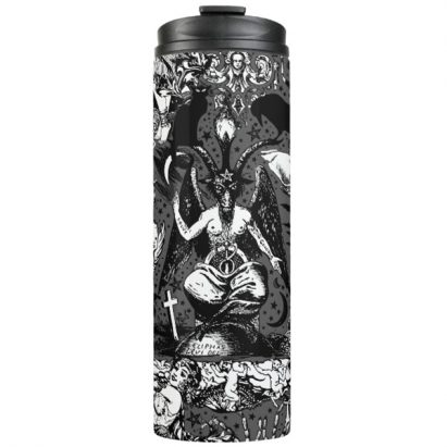 Alternative view of Grey Black Witchy Gothic Victorian Goth Baphomet Thermal Tumbler