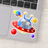2 Cute Blue Twin Kittens Cats in UFOs Flying Saucers Stickers