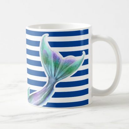 Alternative view of Personalised Prettiest Mermaid Tail Nautical Blue Striped Coffee Mug