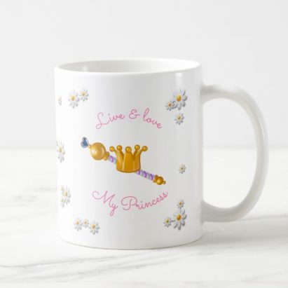Alternative view of Personalised Pink Unicorn Princess with Crown daisies Coffee Mug