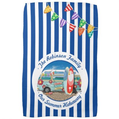Nautical Beach Striped Cornish Surfer Campervan Tea Towel