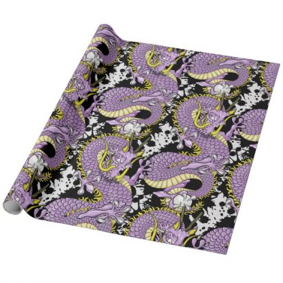 Alternative view of Dragon Tattoo Art in Purple Lilac and Yellow Wrapping Paper