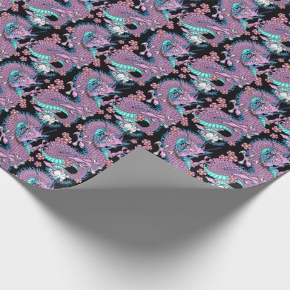 Alternative view of Dragon Tattoo Art in Purple and Blue Wrapping Paper