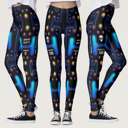 Alternative view of Personalised Black and Blue Astronaut Space Girl Robot Leggings