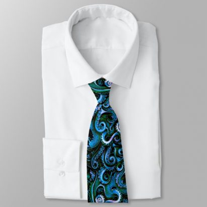 Steampunk Blue and Green Tattoo Effect Octopus Tentacles Mens Tie