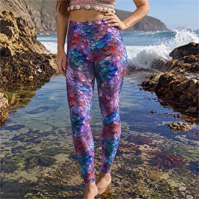Shiny Mother of Pearl Mermaid Scales Fantasy Party Leggings