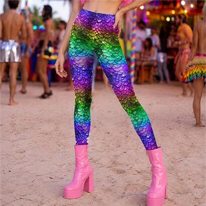 Gay Pride LGBTQ Rainbow Wet Look Mermaid Tail Festival Leggings