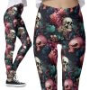 Colorful Pink Alien Skulls Floral Gothic Octopus Leggings