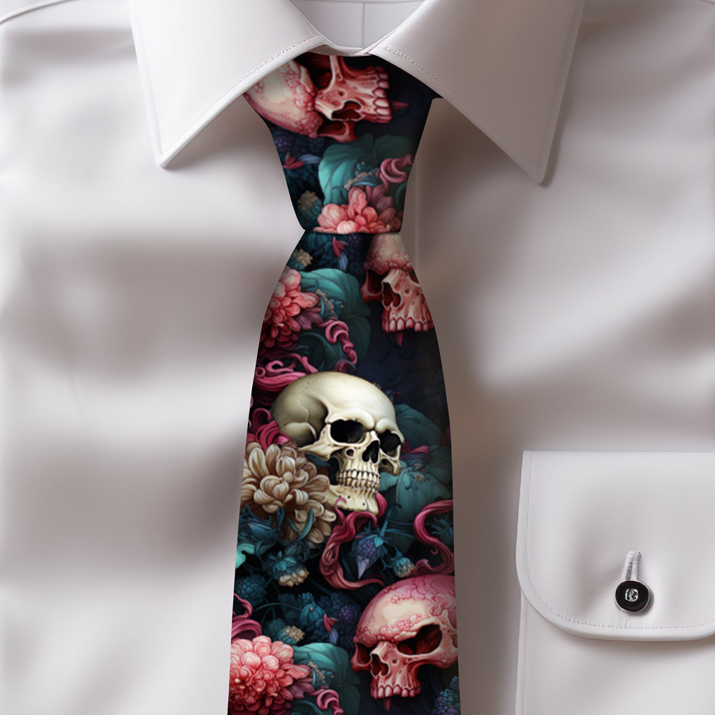 Coral Gothic Alien Skull Octopus Tentacles Steampunk Ocean Neck Tie