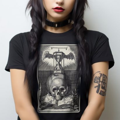 Macabre Skull Medieval Tarot Card Victorian Gothic T-Shirt