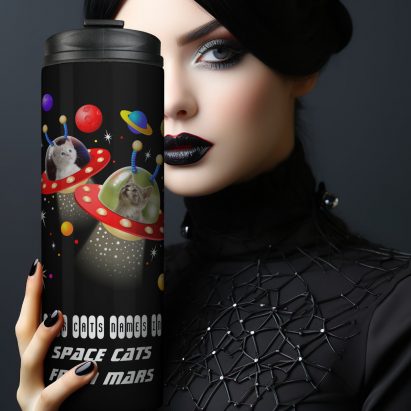 Personalised Your Two Cats in UFOs Cats in Space Thermal Tumbler