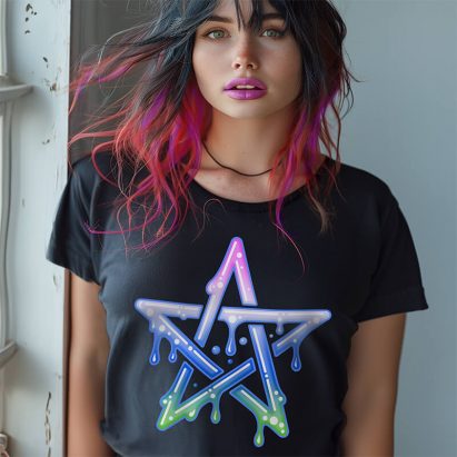 Neon Harajuku Inspired Dripping Pentagram Plus Size T-Shirt