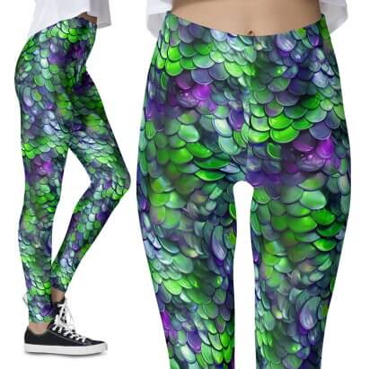 Green Purple Mermaid Scales Fantasy Costume Party Leggings