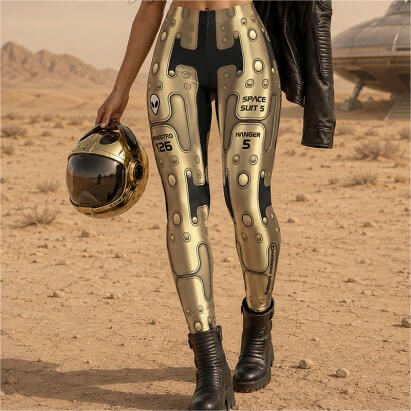 Alien Metallic Android Space Suit Golden Robot Leggings