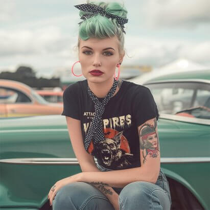 Alternative view of Personalised Attack of the Vampires Mid Century Vintage Rockabilly T-Shirt