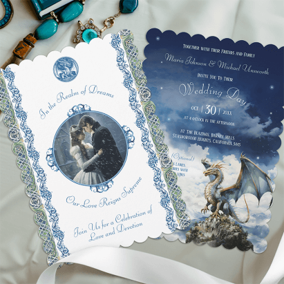 Celtic Photo RSVP Dragon Wedding Invitation