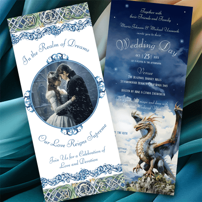 Turquoise Blue Celtic Dragon Wedding Invitation