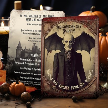 Personalised Victorian Vintage Count Dracula Halloween Invitation