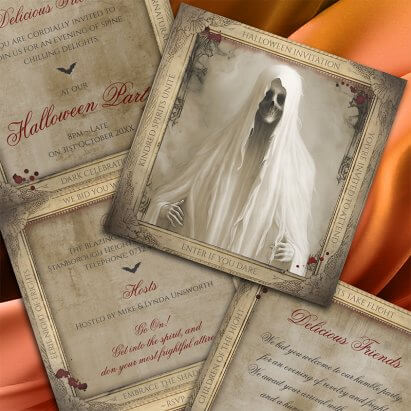 Personalised Haunted Creepy Ghost QR Code Tri-Fold Halloween Invitation