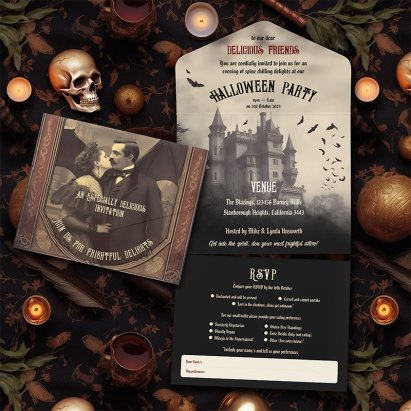 Personalised Vintage Castle Dracula Adult Halloween All In One Invitation
