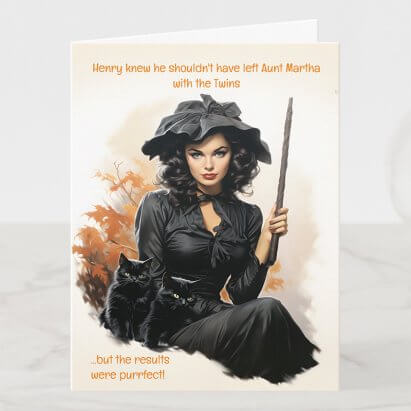 Personalised Black Cats Purrfect Babysitter Halloween Card