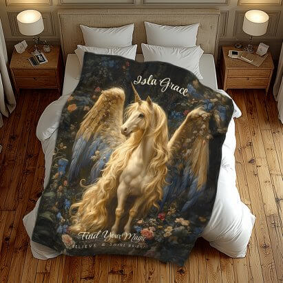 Vintage Cream Pegasus Unicorn Woodland Fantasy Fleece Blanket