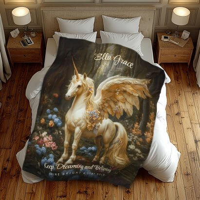 Classical Vintage Pegasus Winged Horse Unicorn Fleece Blanket